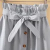 Womens Skirts Midi Knee Length Korean Elegant Button High Waist Skirt Female Pleated School Skirt 210419