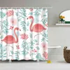 Flamingo Shower Curtains Tropical Plant Leaves Flower Funny Animals Bird Pattern Print European Style Bathroom Hanging Decor Set 211116