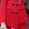 Красные брюки костюм мода высококлассный бизнес темперамент формальный с длинным рукавом тонкий блейзер наборы офисные дамы рабочая одежда 210604
