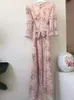 Летняя мода Женщины Печать MIDI Шифонское Платье Тонкий Элегантный Bandage Party Vestido 210529