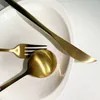 12pcs Matte Gold Stainless Steel Cutlery Dessert Set Spoons Knife Fork tableware Drink Ice Cream Utensils Afternoon Tea Kitchen 211012