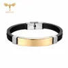 New Fashion Wristband Black Punk Rubber Silicone Stainless Steel Men Bracelets Bangles with Chain Pulseras Hombre Caucho Q0719