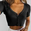 Summer Fashion Womens T-shirt Short Sleeve Button Sexy Solid Woman Slim Crop Top Stylish Girls High Street Clothing Cardigan