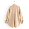 Autumn and Winter Women Oversize Woolen Shirts Loose Lapel Blouse Coat Long Sleeve Ladies Solid jacket 210607