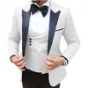 Kwiatowy Jacquard Slim Fit Men Garnitury na ślub z Czarną Peaked Lapel 3 Sztuka Niestandardowy Groom Tuxedo Man Fashion Costume z Pant X0909