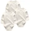 Couleur unie barboteuses mignon 3 pcs/lots nouveau-né filles garçons vêtements à manches longues coton bébé combinaison vêtements 210309