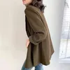 [EAM] Women Double Breasted Coffee Blazer Notched Collar Long Sleeve Loose Jacket Fashion Spring Autumn 1DD5008 211104