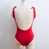 Kvinnors Jumpsuits Rompers Sexig Röd Tie Front Bow V Neck Bodysuit Scoop Back Body Top Kvinnor Romper One Piece Beachwear