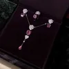 Set di gioielli in argento sterling 925 puro di marca calda per le donne Set di orecchini ad anello con collana e set di gioielli in pietra rossa rosa calda per feste