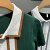 Men's Polos High Quality Summer Short Sleeve Striped Shirt 2021 Fashion Mens Turn Down Collar Slim Fit Knit Tee Shirts Casual Cardigan