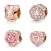 100% Sterling 925 Argent Mignon Rose Or Lapin Charme Fit Pandora Bracelet Shinny Fleur Coeur Cadeau Perles pour DIY Fabrication de Bijoux Q0531