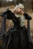Vintage medeltida gotiska bröllopsklänningar silver och svart renässansfantasi viktorianska vampyrer snörning långa ärm brudklänning