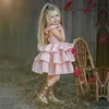 層状の女の子のドレス2021新しい格子縞のピンクの子供たちのパーティーの服1 2 3 4 5年の女の子の夏の背中のない子供の王女のドレスQ0716