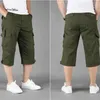 Summer Men's Casual Cotton Cargo Shorts Overalls Long Length Multi Pocket Hot breeches Military Capri Pants Male Tactical Short X0601