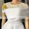 Tea Length Prom Dress Mermaid Scoop Short Sleeves Cocktail Party Gowns Short Evening Dress 2022 robe de soirée mariage