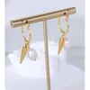 Hoop & Huggie Gold Color Stainless Steel Circle Earrings For Women Fashion Jewelry, Natural Freshwater Pearl Hoops Earings Accessories