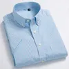 Mäns Oxford Casual Shirts Leisure Design Plaid Men Tröjor 100% Bomull Kortärmad Man Klänningskjorta