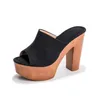 Hausschuhe 2021 Trendy Holz Chunky Super High Heels Frauen Sandalen Plattform Schuhe Slingback Peep Toe Sexy Alias Mujer