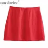 Rote Miniröcke Sommer Mode Reißverschluss Zurück Hohe Taille Frauen A-Line Casual Rock Weibliche Böden 210604