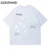 Gonthwid Harajuku Camisetas Borboleta de Hip Hop Manga Curta Tees Camiseta Streetwear Homens Moda Algodão Punk Rock T-shirt Gótica Tops C0315