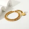 Link Chain Stainless Steel Freshwater Pearl Shell Pendant Bracelet 18k Gold Plated 10mm Wide Double Cuban Chunky Women Men