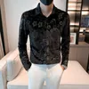 Mäns Casual Shirts Vinter Velvetskjorta Fashion Slim Fit Långärmad Streetwear Social Party Tuxedo Men Kläder Chemise Homme