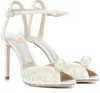 London Brands Sacora Sandals Schuhe für Bidal Hochzeit High Heels Weiße Perlen Leder-Knöchelgurt Peep Zehen Elegante Dame Pumpen EU35-43 Box