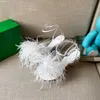 2021 Fashion High Heel Leather Ostrich Feathers Sandal Women FEATHER DOT Sandals slippers slides Designer Ladies party office Dress shoes box size 35-43