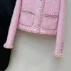 Mujeres europeas y americanas 2021 invierno nueva colección manga larga rosa rosa botones de pecho de moda abrigos de moda tweed