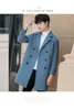 Jaqueta transpassada masculina, casaco de lã quente fino casual coreano para homens fashion de inverno Blazer