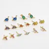 Ins créatives incrustées zircon dinosaur boucles d'oreilles mignonnes mignonnes réelles couleurs plaquées d'or boucle d'oreille pour les femmes bijoux de la mode des filles