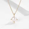 ELESHE Elegant Fresh Water Pearl Necklace 925 Sterling Silver With 18K Gold Plated Fine Necklace For Women Jewelry 2021 New Q0531