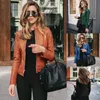 Femmes mode cuir PU costume petite veste courte veste automne et hiver femmes Blazer vêtements d'hiver femmes 2021 haut court X0721