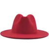 Unisex Platte rand wol vilt fedora hoeden met riem rood zwart patchwork jazz formele hoed Panama cap trilby chapeau voor mannen vrouwen hoge kwaliteit A6