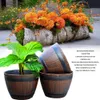 Imitation Wooden Barrel PP Resin Flower Pot Imitated Wood Planting Barrel gardens terraces and imitation wooden barrel designs 210712