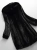 Lautaro Inverno Luxo Long Black Faux Mink casaco de pele mulheres com capuz manga comprida elegante espessura quente quente macio jaqueta peludo 6xl 7xl 211110