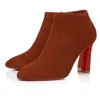 Botines de lujo de invierno Eleonor para mujer Botines de cuero de becerro negro Bota con fondo rojo Punta estrecha Tacón de aguja Botines de dama Fiesta Boda EU35-43, Caja original