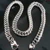 Men's Stainless Steel Punk Necklace or Bracelet, Polished Silver, Giant Cuban Chain, 14 / 16 / 19mm, 7-40 Inches Q0809