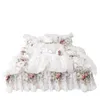 4pcs style coréen beige princesse ensemble de literie de luxe rose impression dentelle housse de couette volants couvre-lit drap de lit coton reine roi taille 487 R2