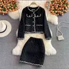 Automne et hiver léger dames de luxe petit costume de parfum femmes tweed manteau court et jupe costume deux pièces 211119