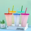 24oz Color Changing Cup Magic Plastic Drinking Tumblers with Lid and Straw Reusable Clear Colors Cold Cup Summer Beer Mugs DHP30 50pcs