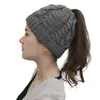 Winter Knitting Hat Ladies Girl Stretch Knit Messy Bun Ponytail Beanie Holey Warm Caps 211229