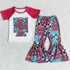 Boutique Kinderen Meisje Kleding Set Peuter Baby Outfits Bloem Lente Mode Kid Designer Kleding Meisjes Korte Mouw Bell Bottom Out2799572