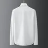 Classic Brand Men Long Sleeve Shirt Solid Color Slim Casual Business male Dress Shirts Beading Collar Plus Size Camisa masculina