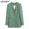 KpyTomoa Kobiety Moda Double Breasted Tweed Blazer Płaszcz Vintage Z Długim Rękawem Pett Kieszenie Kobiet Odzież Odzieży Chic Veste Femme 211019