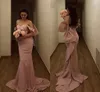 Mermaid Satin Bridesmaid Dresses 2021 Pink Sexy Off Shoulder Open Back Wedding Guest Prom Gowns Big Bowknot Arabic Formal Evening Party Dress AL9566