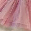 Meninas da criança vestidos de verão manga curta tutu vestido para 2-8 anos meninas laço desenhos animados impressos malha saia