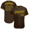 Jersey di baseball autentico Brown-Brown-Gold personalizzato