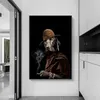 Grappige Art Retro Hond In Een Hoed Roken Canvas Schilderij Poster Print Cuadros Wall Art voor Woonkamer Home Decor