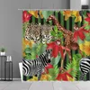 Rideaux de douche plantes tropicales animaux perroquet oiseau léopard feuille verte, rideau de salle de bains, décor de baignoire à domicile, écran étanche